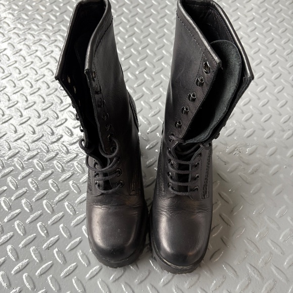 90s Pegabo Leather Black Chunky Heel Lace-Up Boots - Picture 3 of 6